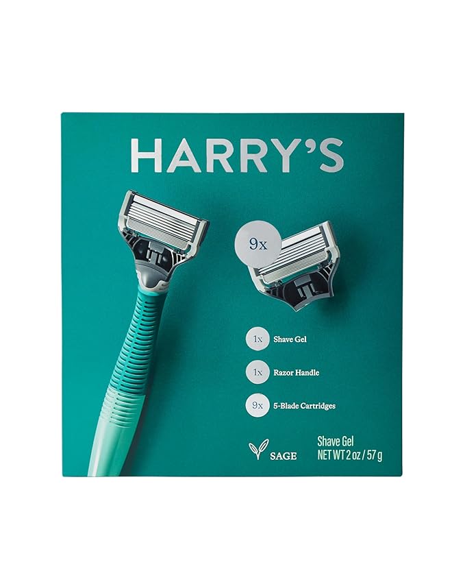 Harry's Shaving Kit for Men - Razor Handle, 9 Razor Blade Refill Cartridges, and Foaming Shave Gel - Shaving Gift Set for Him - Sage
