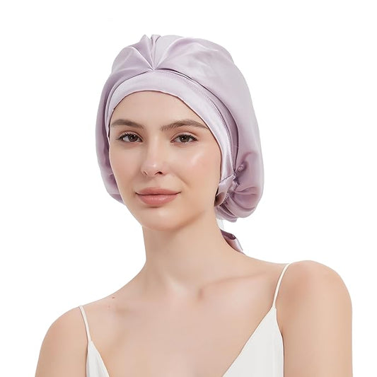 RachelSilk 100% Mulberry Silk Sleep Cap, Grade 6A 19 Momme Silk for Women Hair Care, Silk Night Bonnet with Elastic Stay On Head, Silk Cap after Shower, for Small -Medium Head Size (Lavender)