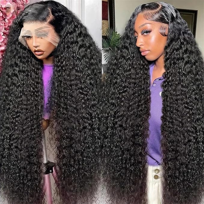 13x6 Deep Wave Lace Front Wigs Human Hair Pre Plucked 180% Density Glueless Wigs Human Hair Wet and Wavy Wigs for Women HD Transparent Curly Lace Front Wigs Human Hair 20 Inch