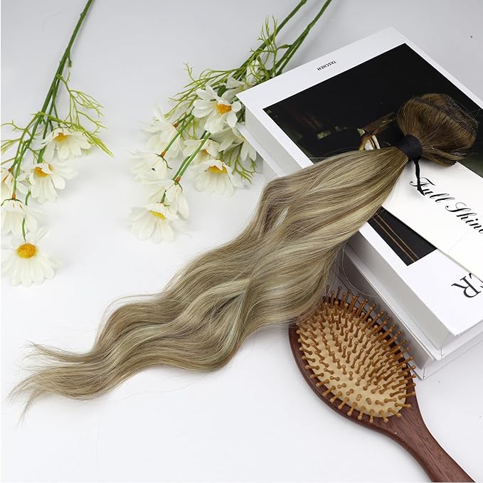 Full Shine Balayage Clip in Hair Extensions Brown Ombre Ash Brown Mix Blonde Real Hair Extensions Clip in Human Hair Double Weft Straight Remy Hair Extension 20 Inch Hairpiece for Women 60 G