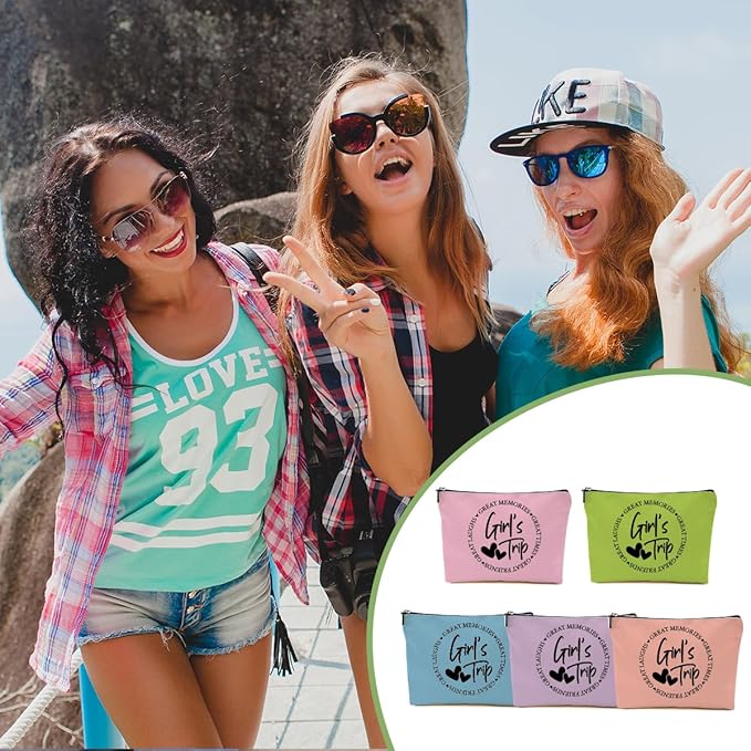 5Pcs Girls Trip Gifts Favors, Girls Weekend Gifts Makeup Bag, Bestie Gifts Weekend Bag Vacation 2025 Cosmetic Bag, Friendship Gifts for Women Bestie Friend, Graduation Wedding Gifts Toiletry Bag