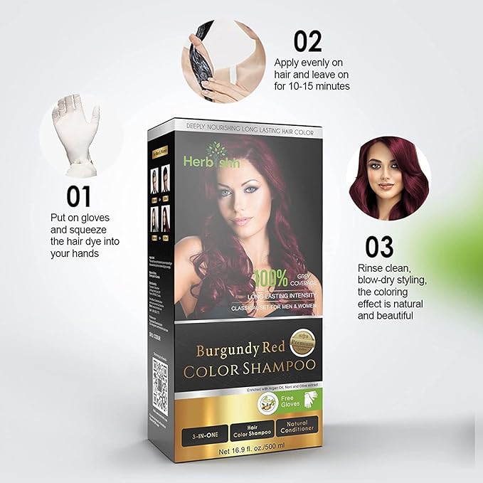 Combo Pack - Herbishh Color Shampoo for Gray Hair + Argan Intense Hair Mask - Long-lasting Dye, Colors in Minutes - Stimulates Dry, Frizzy Hair - 500 ml (Burgundy)