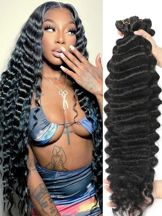 Loose Deep Wave 4 Bundles Human Hair 24 26 28 30 Inch 100% Unprocessed Raw Brazilian Hair Bundles Long Loose Deep Weave Curly Bundles Human Hair Natural Black Color for Women