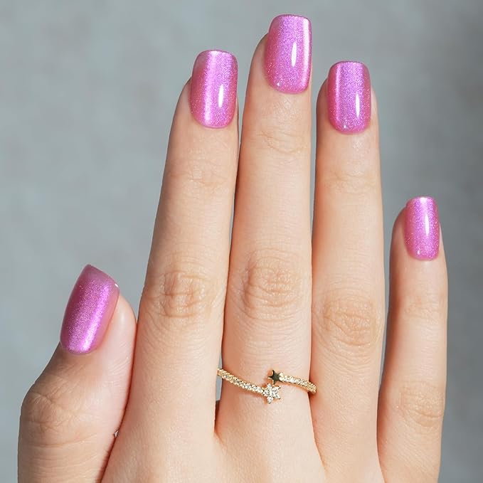 Cat Eye Press on Nails Short - Jofay Fashion Soft Gel False Nails Short Square Fake Nail with Fairy Purple Tamer, Glossy Reusable Full Cover Stick on Nails Kit for Women and Girls, 32 Sizes 160Pcs