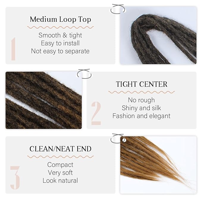 24 In Double Ended Dreadlock Extensions, Ombre Brown 10 Strands Thin 0.6cm Width Synthetic DE Dreads Extensions, 100% Handmade Dreads Hippie Style Dreadlocks for Woman