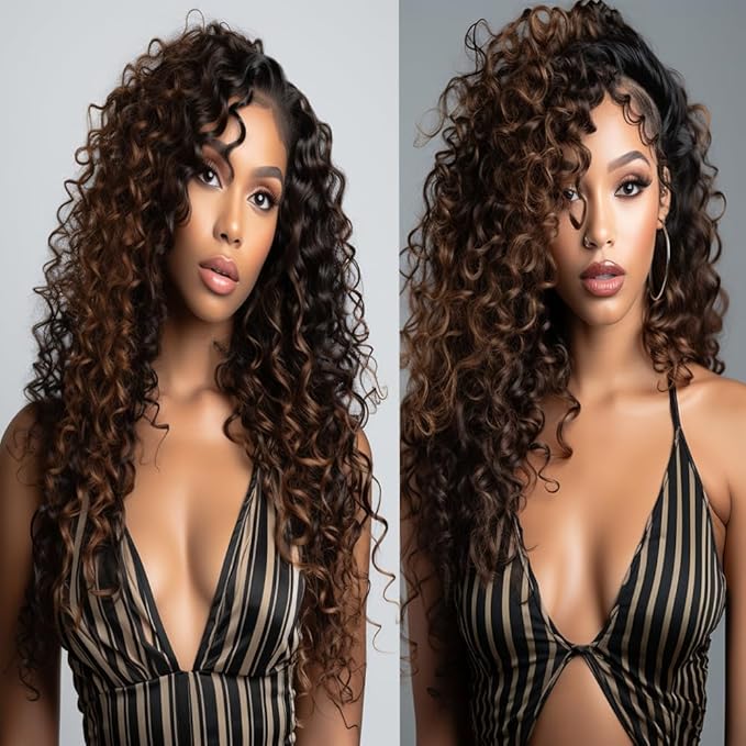 Highlight P1B30 Kinky Curly Bundles Human Hair #1B Mixed With #30 Water Curly Weave Bundles two tone Brazilian Human Hair Extensions Wet and Wavy for Black Women 12 14 16 Inch