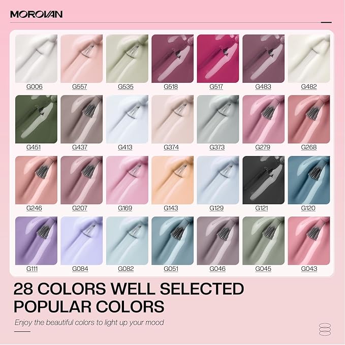 Morovan Gel Nail Polish Kit: 28 Colors With UV/LED Light, Macaron Nude Pink Polish, Nail Art Decorations, Manicure Tools, DIY Salon Home Gifts Tape