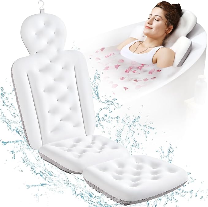Full Body Bath Pillow for Bathtub, Thick Bathtub Cushion with Laundry Bag, Luxury Tub Pillow for Bath for Headrest Neck and Back Support White 56" x 16"