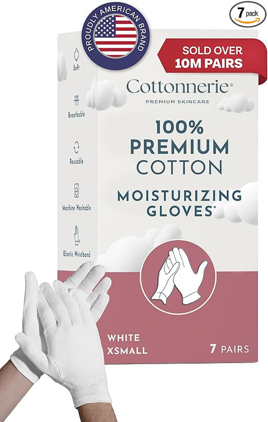 Cotton Gloves for Dry Hands Sleeping, Moisturizing Gloves Overnight, Hand Moisturizer Gloves, Moisture Gloves for Dry Hands Overnight, Sleeping Gloves, Eczema Gloves, XSmall 7 Pair
