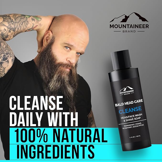 Mountaineer Brand Bald Head Exfoliator & Shampoo | Fresh & Natural Scent | Bald Head Care for Men | Made in WV | Exfoliating Scalp Scrub | Hydrating Soap & Wash | 4oz