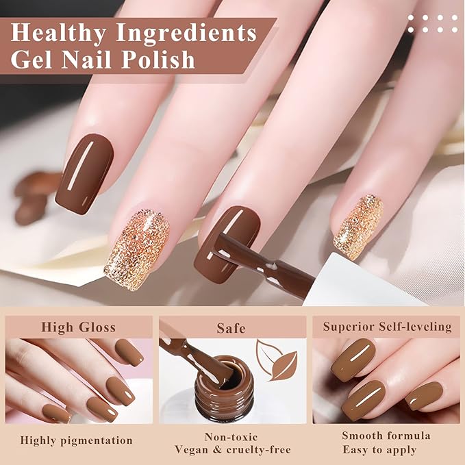 SAVILAND 42PCS Gel Nail Polish Kit: 32 Colors Fall Gel Polish Set Brown Black Glitter Soak Off U V Gel Polish with PH Bond Base Top Matte & Glossy Polish Coat Manicure Kit for Salon Gift Women