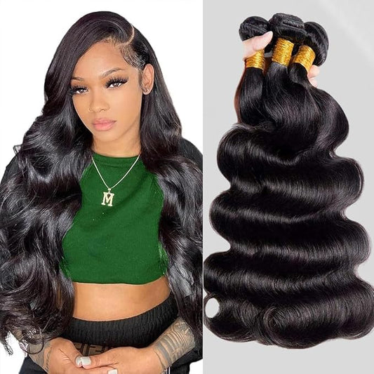 Body Wave Bundles Human Hair 12 14 16Inch 3 Bundles Human Hair Extensions 12A Brazilian Natural Black Color For Women