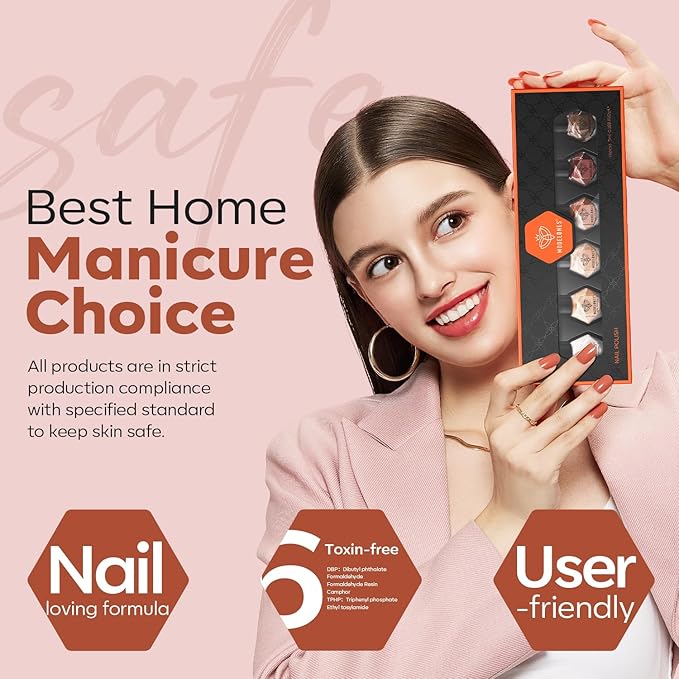 modelones Nail Polish Set 6 Colors, White Brown Nude Burgundy Pink Quick Dry Mini Nail Lacquer Kit, Glitter Shimmer Sparkle Red Nail Art, DIY Home Salon Manicure Gift for Women Girl