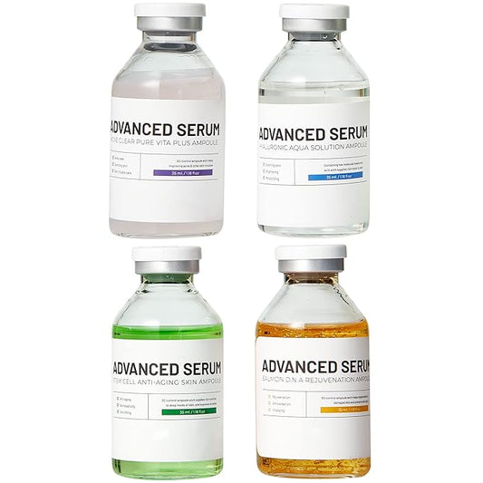 BRÜUN Advance Microneedling Korean Serum - 4 Different Booster Ampule Kit for Face and Body Including (AC + SC + SD + HY Control Serums) – Use with or without Dr Pen
