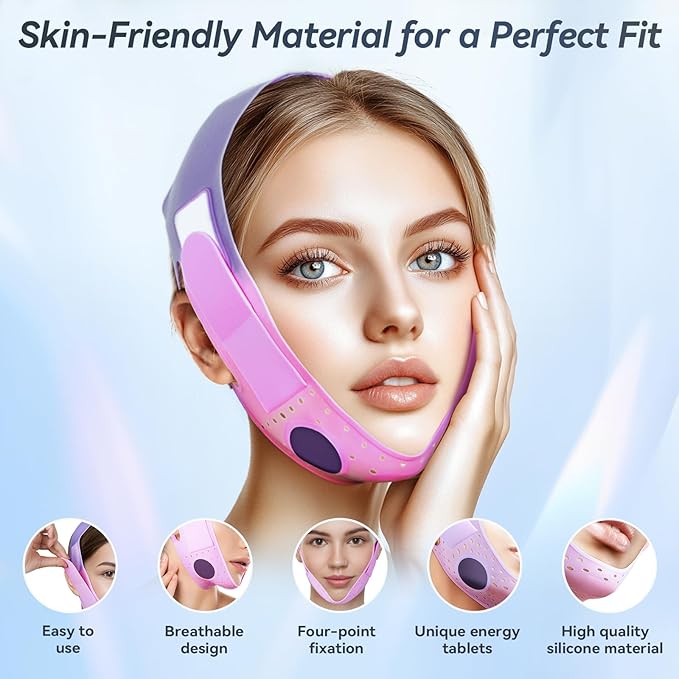 V-Line Face Lifting Mask, Double Chin Reducer Chin Support Strap V Shaped Face Mask (Light Pink)