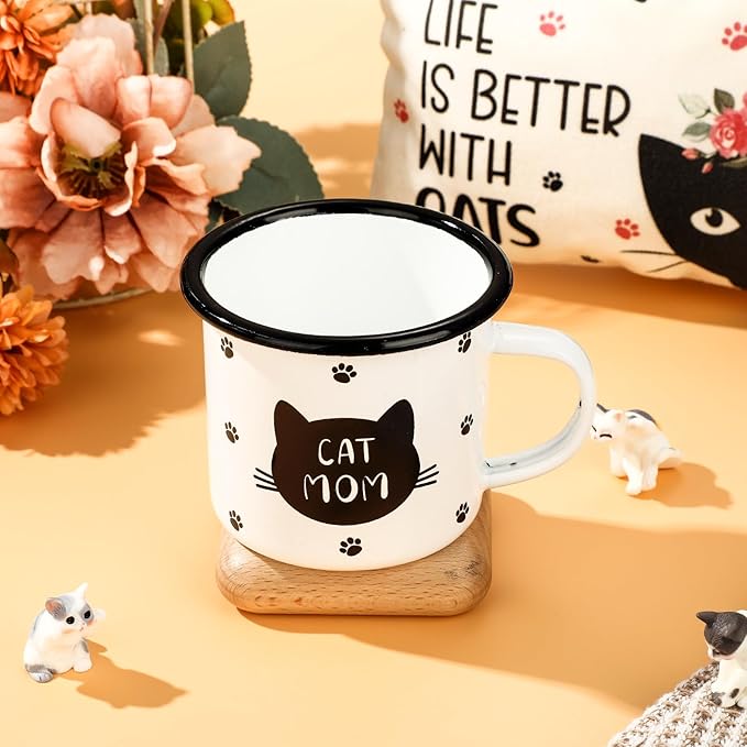 Animal Lover Gifts for Women Mother's Day Animal Themed Gifts for Mom Include Canvas Tote Bag, Makeup Bag, Socks, Keychain, Enamel Mug, Small Figurines(Lovely Cat)