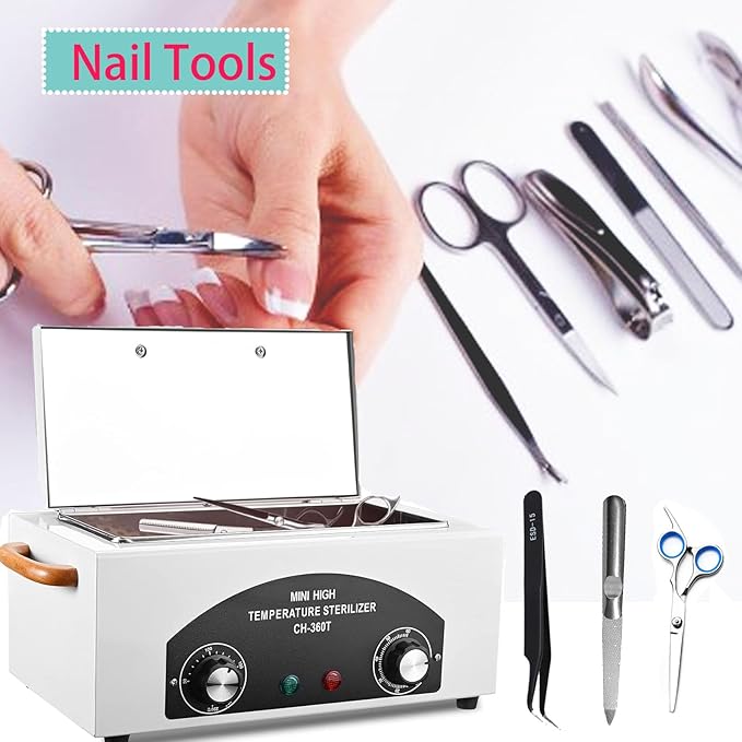 High Temperature Cleaning Box with Timer, Nail Salon Metal Tool Cleaning Box with Handle, 110V 300W 1.5L Dry Heat Cabinet with Stainless Tray for Beauty Hair Nail Metal Tools Cleaning…