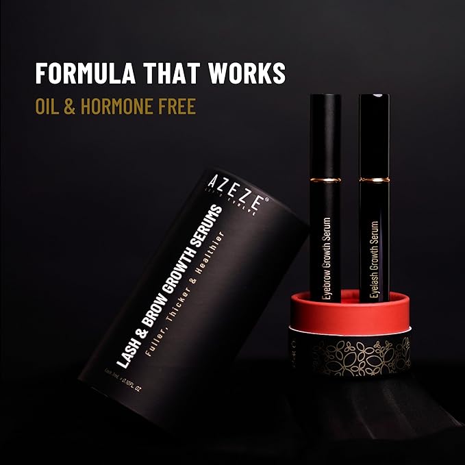 Azeze Eyelash and Eyebrow Growth Serum Set - Oil-Free, Hormone-Free Brow and Lash Serum for Eyelash & Eyebrow Growth and Thickness