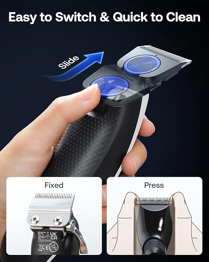 GLAKER Clippers for Hair Cutting - Cordless 2 in 1 Versatile Hair Trimmer with 10 Guards, Extra Detachable Blade & Turbo Motor, Professional Barber Kit for Barbershop, Ideal Gift for Men