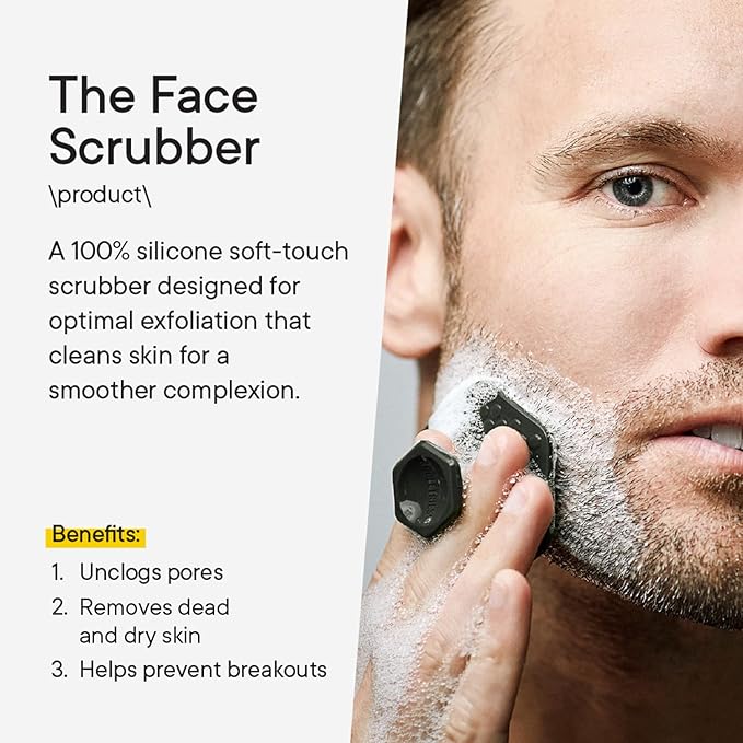 Tooletries - Men's Face Scrubber - Silicone Facial Cleansing Brush, Gentle Exfoliator Pad & Soft-Touch Massager - Removes Dead & Dry Skin - Long Lasting Bathroom & Shower Accessories - 3 Pack