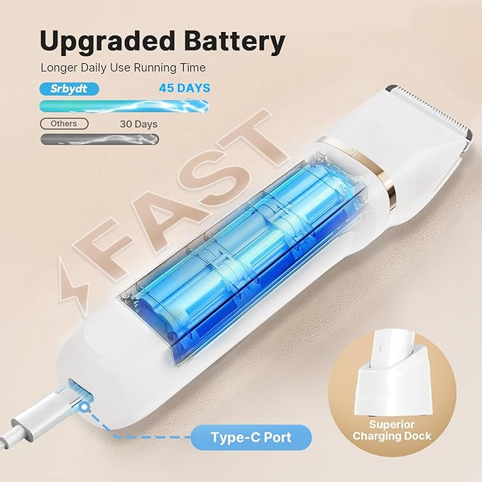 Upgraded Bikini Trimmer for Women, [2in1 & Painless] Electric Face Razors/Shaver for Woman, [Waterproof] Pubic Body Hair Trimmer, Replaceable Ceramic Blade, Superior Charge Dock, Gifts for Women