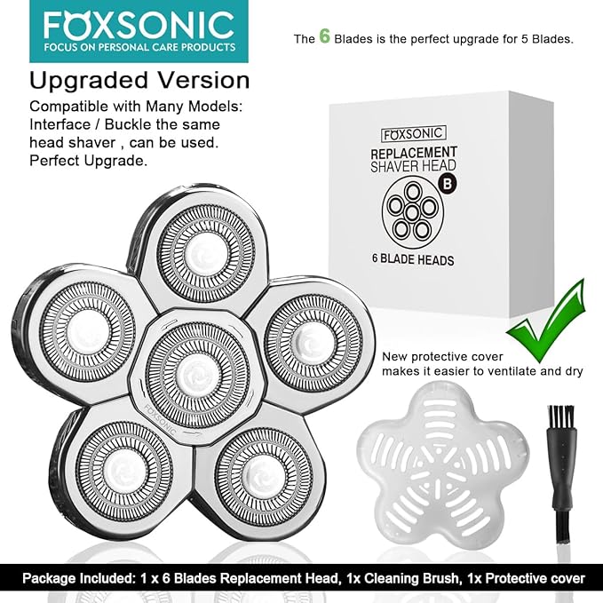 Silvery Men's Electric Shaver Replacement Heads Electric Razor Blade Replacement Head 6 Blades Head Shaver replacement Bald Shaver Head Blade