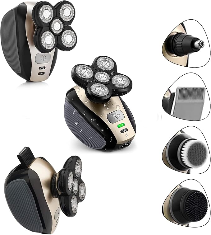 Electric Shaver Bald Head Shaver Head Shavers for Bald Men Electic Razor for Men Waterproof Cordless Trimmer for Nose Ear Face Body Wet Dry Men's Rotary Shavers for Head Shaving Machine 5 in 1 4D