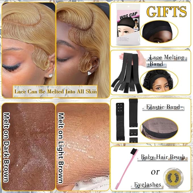 Azkiu Honey Blonde Lace Front Wigs Human Hair 13x4 Body Wave 27# HD Transparent Lace Front Wig Human Hair Pre Plucked with Baby Hair 150% Density Brazilian Virgin Lace Frontal Wigs 26Inch