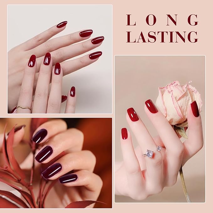 CANNI Red Gel Nail Polish Set - 6 Colors 9ML Red Collection Popular Dark Red Burgundy Gel Polish Kit Nail Art Design Soak off UV LED Nail Gel DIY Manicure All Seasons Nail Salon