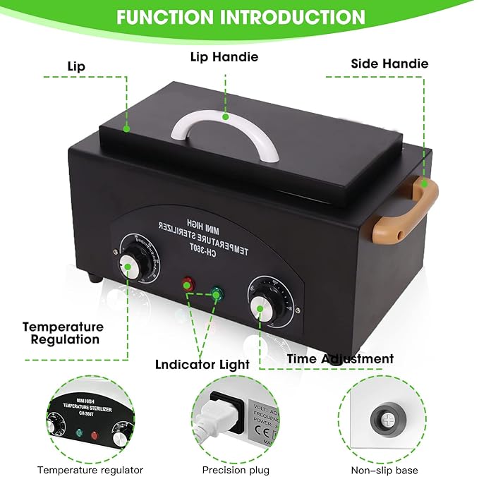 Sterilizer for Nail Tools 1.5L 110V 300W High Temperature Metal Clean Box with Adjustable Timer Temperature Sterilizer Cabinet for Manicure SPA Salon Metal Hairdressing Tool Equipment(black)