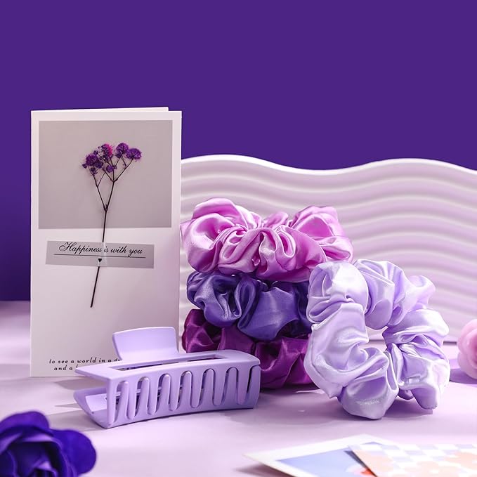 Sawysine 12 Pcs Gift Basket for Women Hair Care Spa Accessories Set Preppy Women's Birthday Mother's Day Gift Stuff(Purple)