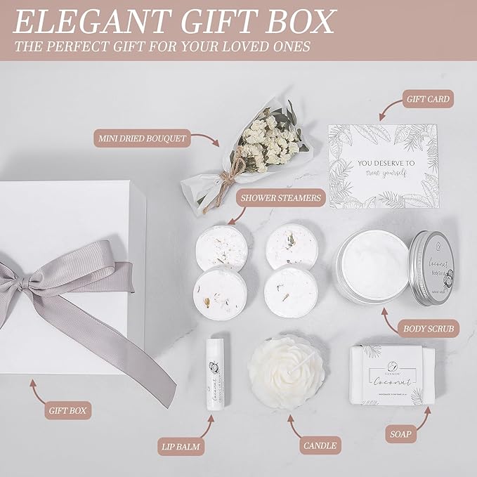 Spa Gifts for Women Bath and Body Gift Basket Mothers Day Gifts Coconut Lavender Home Spa Set Self Care Gift for Mom Sister Her Wife Birthday Gifts Spa Kit Care Package Thank You Gift