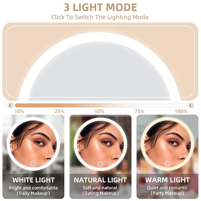 5X Magnifying Mirror with Light, 5X Makeup Magnifying Mirror, 6'' LED Magnifying Mirror Large Lighted Makeup Magnification Mirror with Adjustable Stand & Suction Cups, Compact Travel Magnifying Mirror