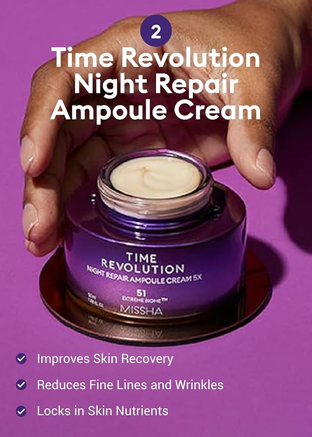 MISSHA Time Revolution Night Repair 5X Gift Set Night Repair Ampoule and Cream 5X, The First Essence 5X for Youthful, Glowing Skin, Mother's Day Gifts