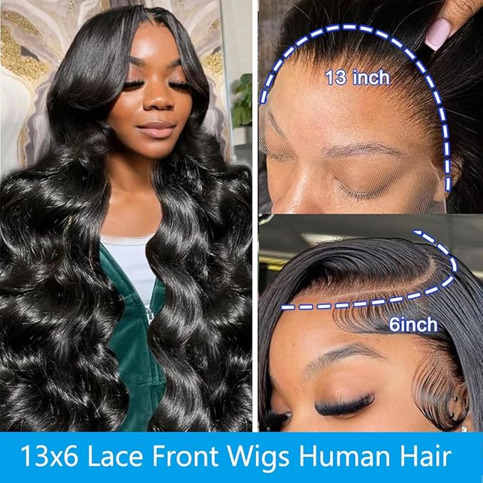 13x6 Lace Front Wigs Human Hair 180% Density Body Wave Lace Front Wigs Human Hair 20 Inch HD Transparent Lace Frontal Wigs Human Hair Glueless Human Hair Wigs for Women Natural Black Color