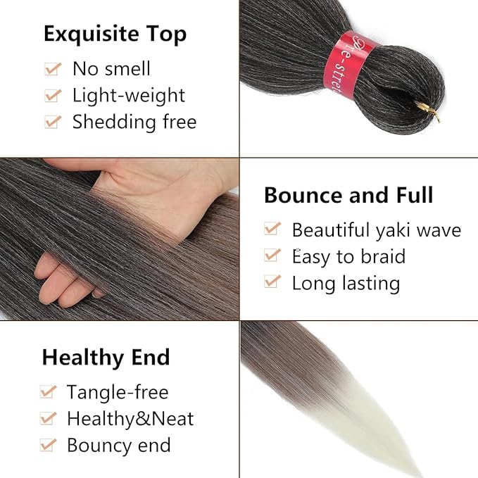 Pre-stretched Braiding Hair, Original Braid Hair Extensions, Hot Water Setting Crochet Hair Braids, Yaki Texture Easy Braiding Hair… (28''-pack of 8, 1b/30/613)…