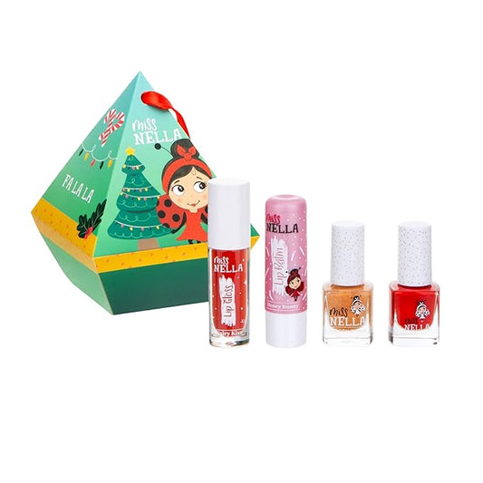 MISS NELLA Festive Dimond- Christmas Bauble Gift Set for Children, Nail Polish and Lip Gloss (2 nail polishes, 1 lip balm, 1 lip gloss, 3)