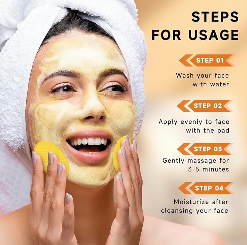 Turmeric & Kojic Infused Exfoliating & Cleansing Pads for Discoloration, Dark Spots, Uneven Skin. Deep Clean & Unclog Pores, Brighten, Glow & Smooth Skin (Pack of 30)