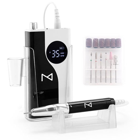 M - Ying Yang Brushless Nail Drill - Gift for Her - 35K RPM Wireless Powerhouse, 85w, Aluminum Alloy Shell, Ultra Quiet Operation for Smooth Precision Nail Art (Black)