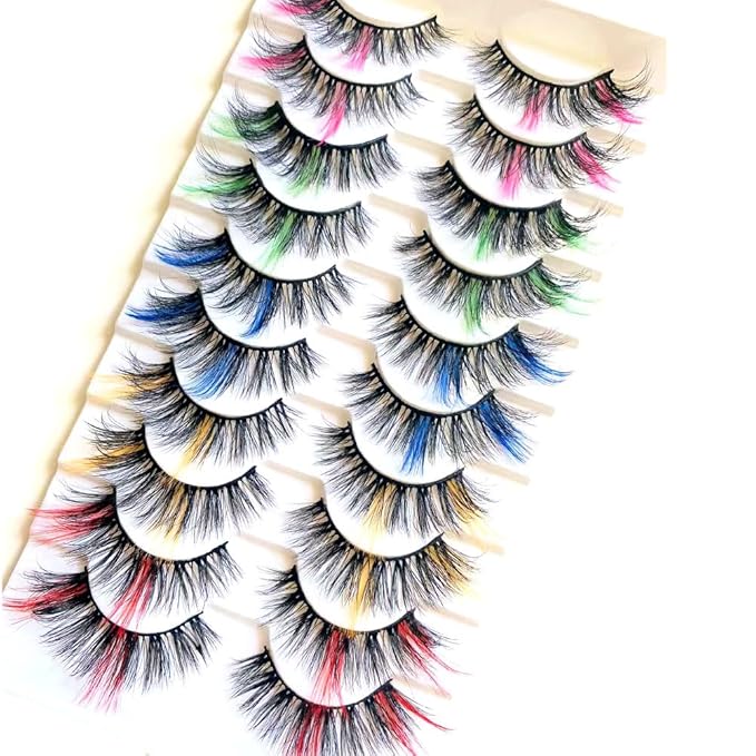 Sunniess Ombre Colored Lashes Silk Protein Fluffy Wispy Volume Fake Lashes for Halloweens Cosplay Party Stage Lashes with Color Make up Faux Mink False Eyelashes
