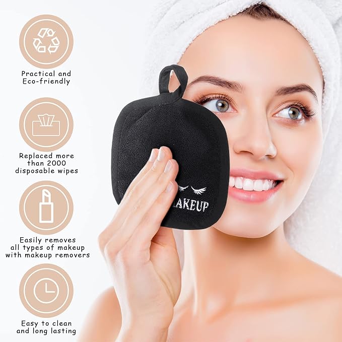 Queekay 48 Pcs Makeup Remover Cloths Reusable Washable Remover Pads Soft Microfiber Washcloths Facial Cloths Makeup Towels Holiday Gift for Women, 5 x 5 Inch(Black)