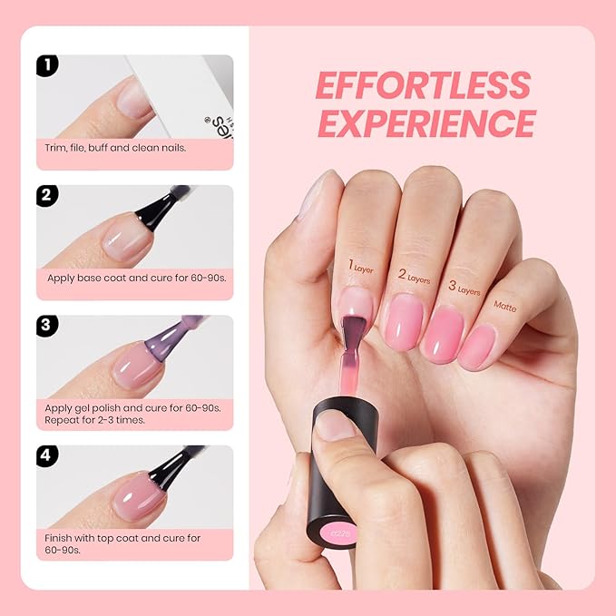 Beetles Jelly Gel Nail Polish Set, 6 Colors Nude Pink Gel Polish Kit Neutral Shimmer Translucent Sheer Gel Soak off Uv Nail Concealer Peach Juice Collection French Nail Art Manicure Gift for Women