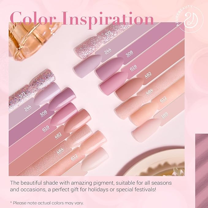 AZUREBEAUTY 30Pcs Dip Powder Nail Kit with Matte Top Coat, 8 Neutral Nude Lilac Colors, Starter Set