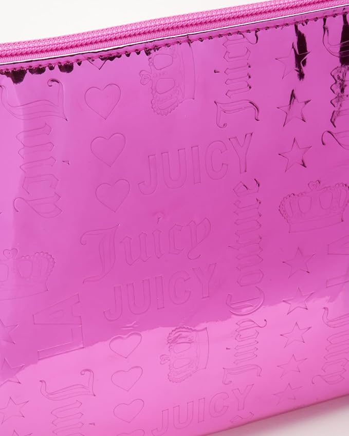 Juicy Couture Women's Cosmetics Bag - Travel Makeup and Toiletries Top Zip Wedge Pouch, Size One Size, Pink PU