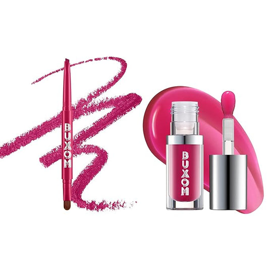 Buxom Full On Glossy Lip Oil in Berry Blast Power Line Plumping Lip Liner in Recharged Ruby