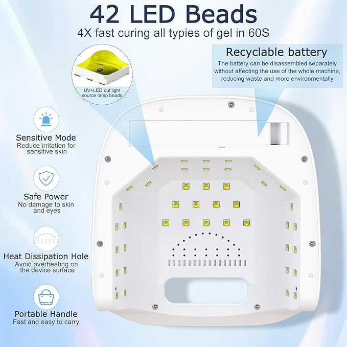 NAILGIRLS Cordless Rechargeable UV Nail Lamp, 60W Professional UV Light for Gel Nails with Metal Base, Portable Wireless LED Nail Dryer Fast Charger Curing Lamp 3 Timers for Salon or Home