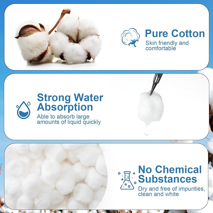1000 Pcs Soft Cotton Ball Bulk Organic Medium Cotton Ball for Absorbent Multipurpose Pure Nail Polish Remover Makeup Removal First Aid Face Crafting Cleaning Skin Applying Lotion