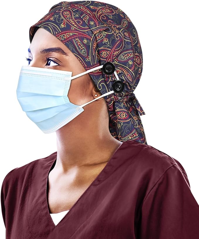 Satin Lined Work Cap with Button for Long Hair Women