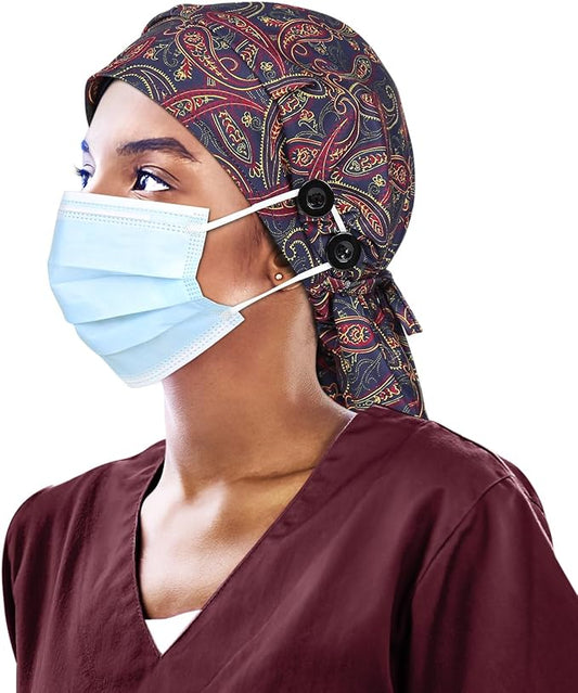 Satin Lined Work Cap with Button for Long Hair Women