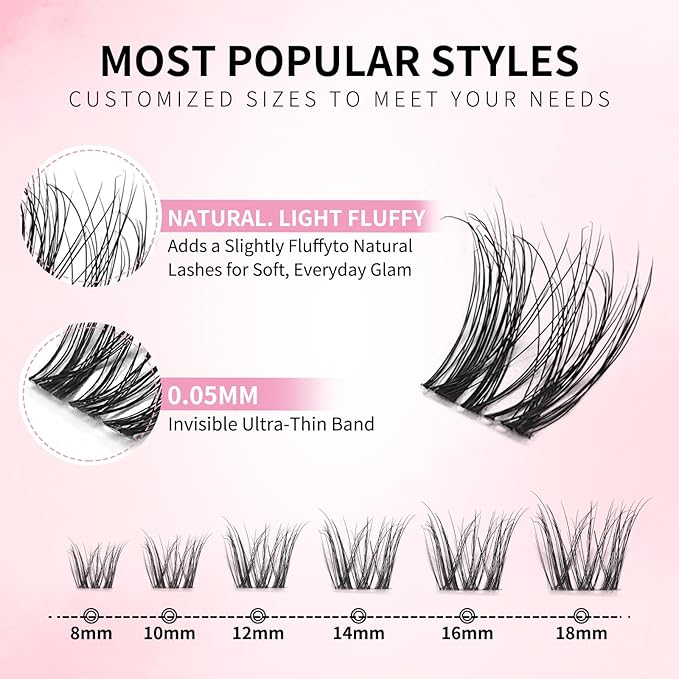 Born3D-ViVi Lash Clusters Wispy 8-18mm Eyelash Clusters Natural Lightly Fluffy D Curl - WideSpan DIY Eyelash Extensions Individual Lashes Ultra-Thin Invisible Lash Band Only Lashes